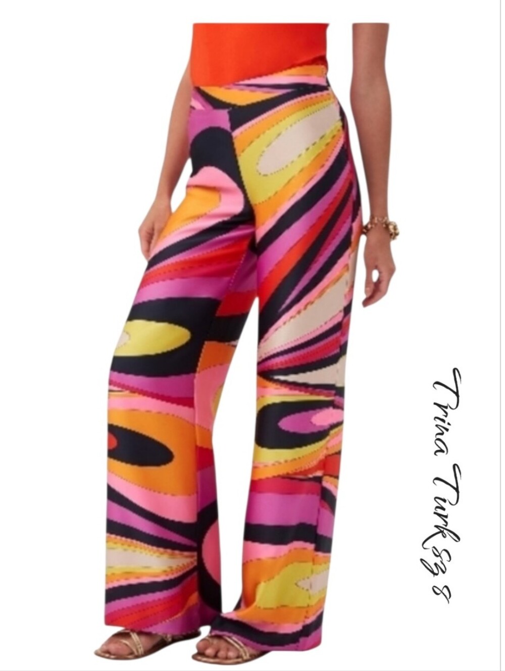 NWT Trina Turk Long Weekend Pants Vibrant Swirl Wide Leg Multi 8